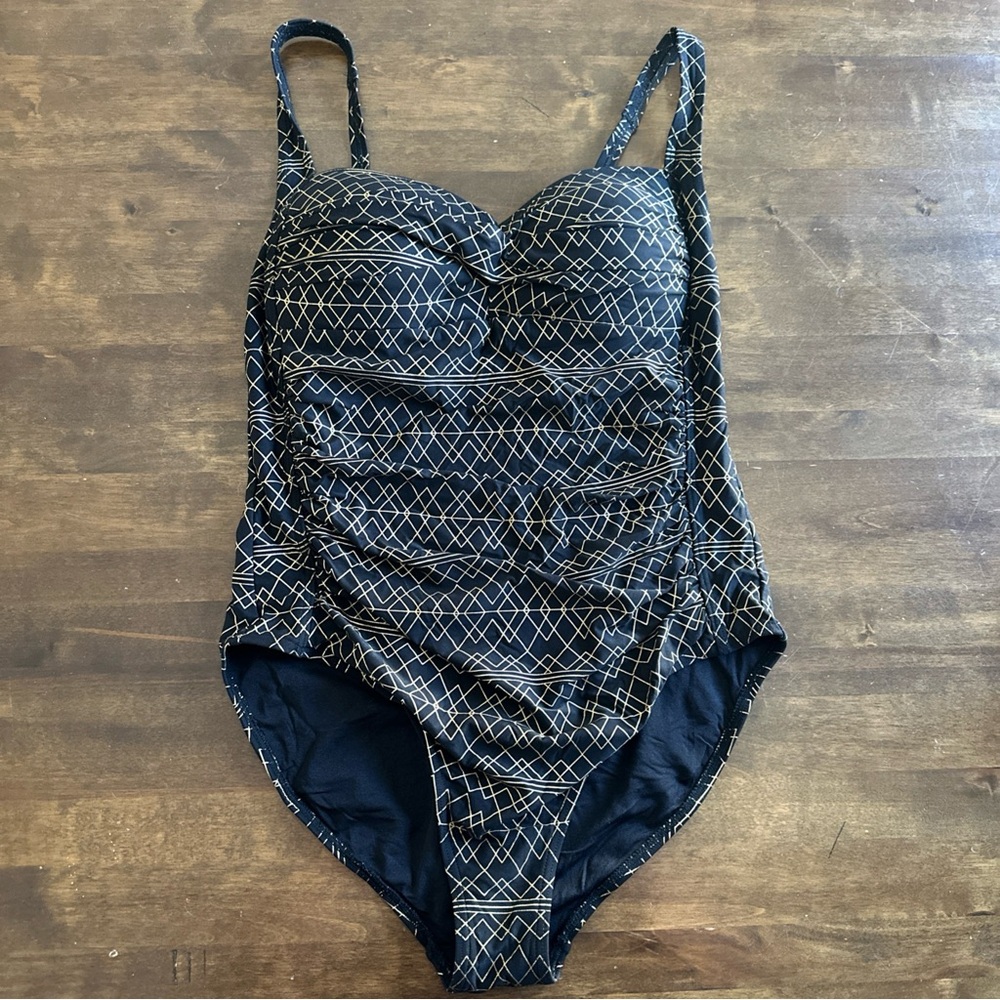 Niptuck Swim Suit Size 10 (US) Multi Fit Cup Gold Aztec Resort Travel Vacation